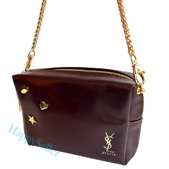 YSL Cosmetic Bag to Crossbody Beaded Logo Purse Charm Designer Clutch Bag New - Picture 5 of 12